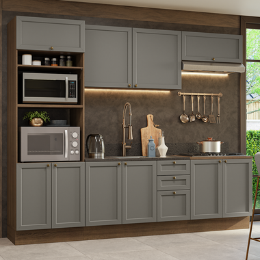 Cocina Integral Vik 2.70 Metros Marrón/Gris 01