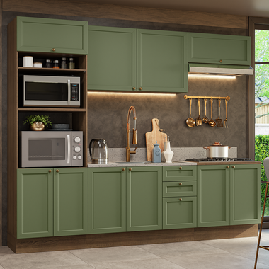 Cocina Integral Vik 2.70 Metros Marrón/Verde 01