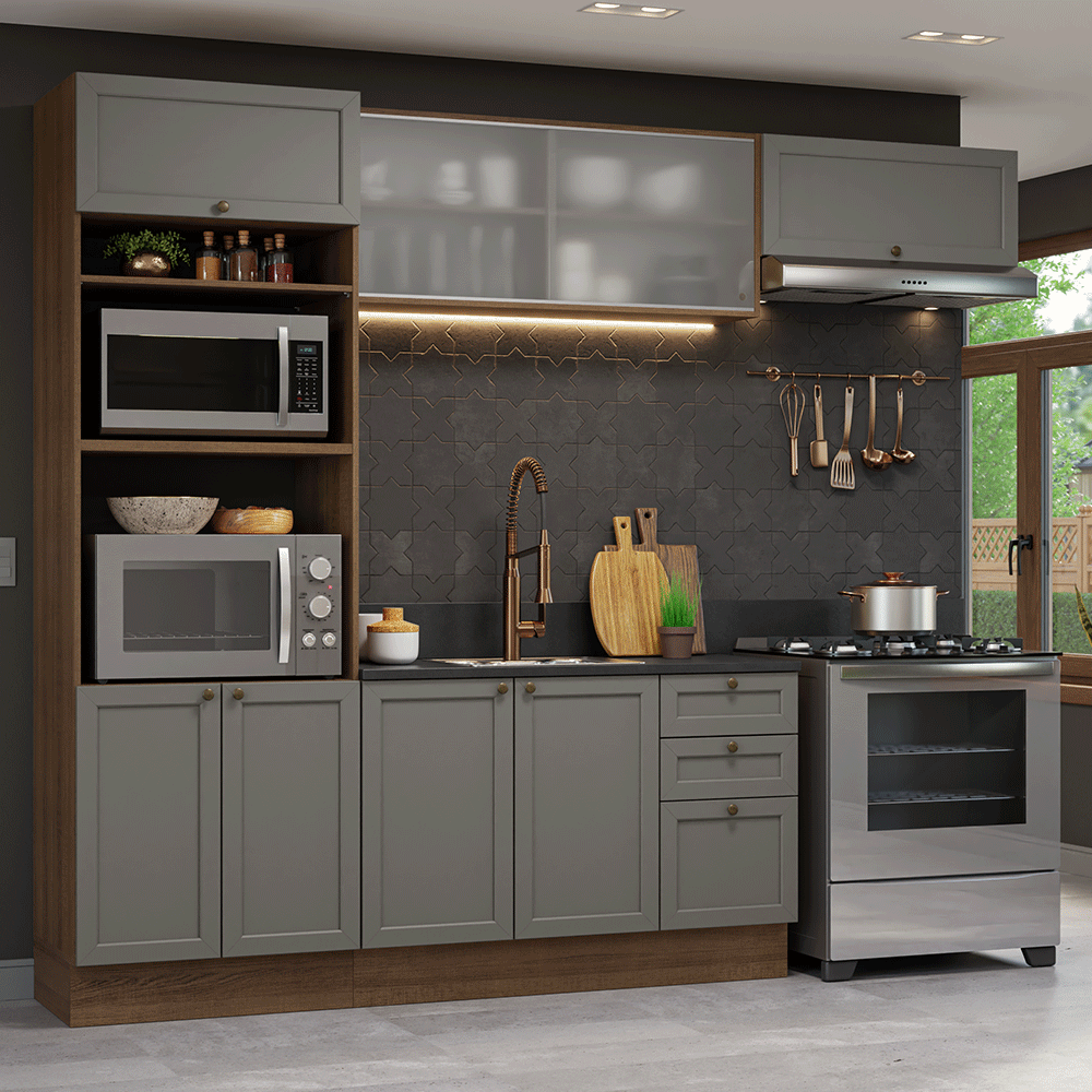 Cocina Integral Vik 2.70 Metros Marrón/Gris 03