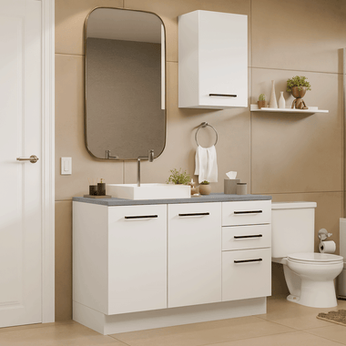Conjunto de Mueble para Baño Agata 120 cm 3 Puertas 3 Cajones Blanco Madesa