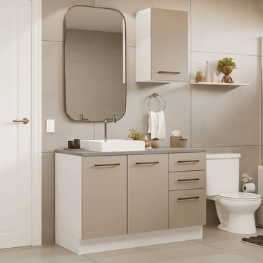 Conjunto de Mueble para Baño Agata 120 cm 3 Puertas 3 Cajones Blanco/Crema Madesa