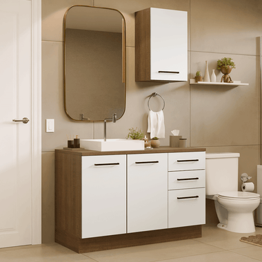 Conjunto de Mueble para Baño Agata 120 cm 3 Puertas 3 Cajones Marrón/Blanco Madesa