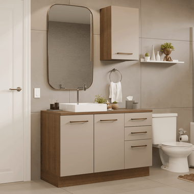 Conjunto de Mueble para Baño Agata 120 cm 3 Puertas 3 Cajones Marrón/Crema Madesa