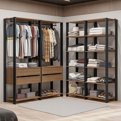 Clóset Modulado Abierto Valencia 258 cm 4 Cajones 14 Niveles Marrón/Negro 03 Madesa
