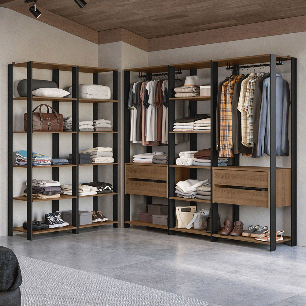 Clóset Modulado Abierto Valencia 4 Cajones 19 Niveles 180 cm x 317 cm Marrón/Negro 01