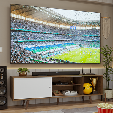 Centro de Entretenimiento Mesa para TV Torino 160 cm de Hasta 80 Pulgadas Marrón/Blanco (Patas Marrón) Madesa