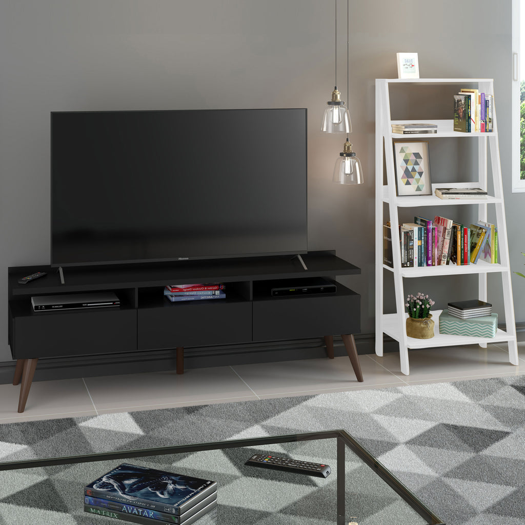 Centro de Entretenimiento para TV Londres + Mueble Estante Librero NegroBlanco