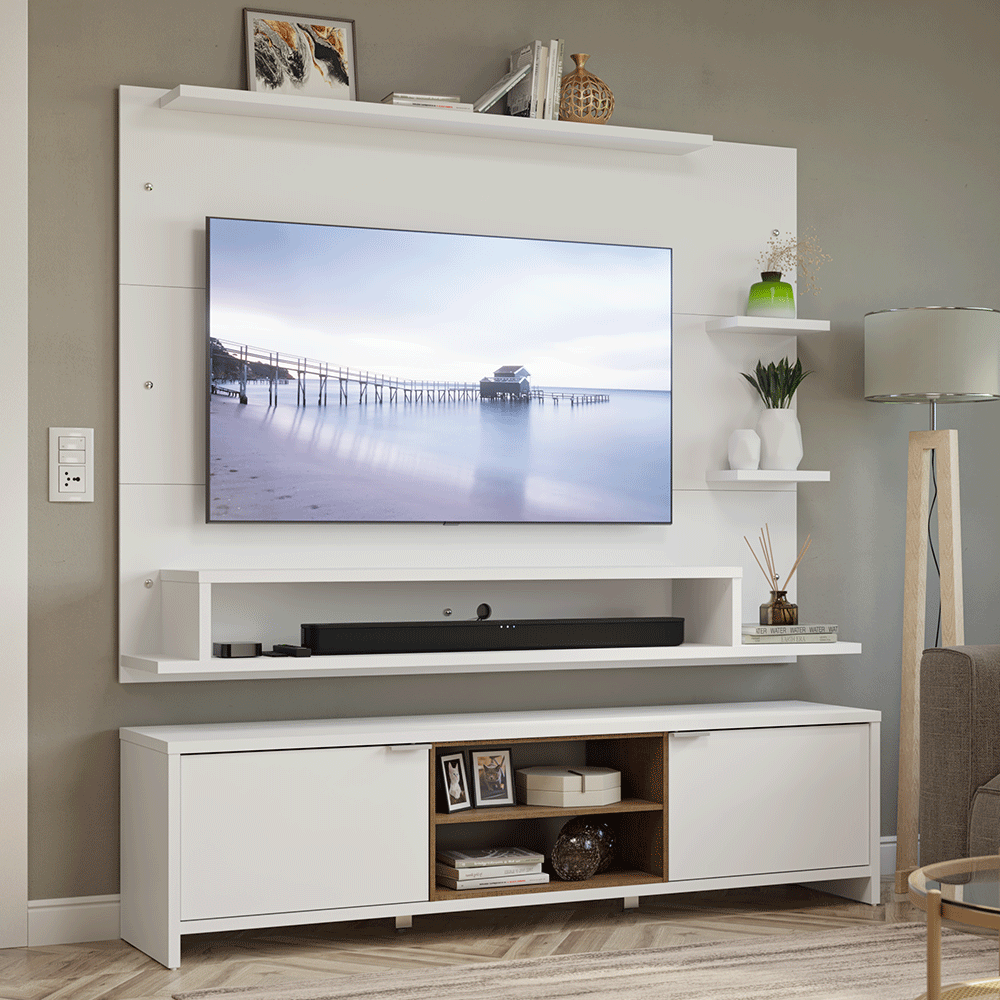 Centro de Entretenimiento para TV Metz Mesa y Panel Hasta 60 Pulgadas Blanco