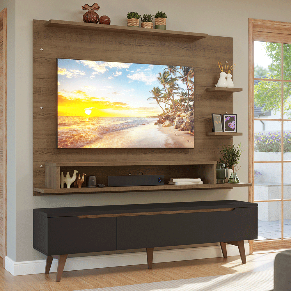 Centro de Entretenimiento para TV Reims Mesa y Panel Hasta 60 Pulgadas Marrón/Negro