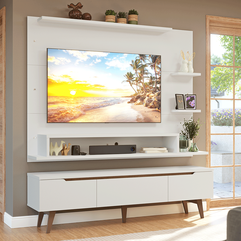 Centro de Entretenimiento para TV Reims Mesa y Panel Hasta 60 Pulgadas Blanco