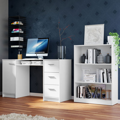 Escritorio de Oficina 207 cm Alaska + Mueble Estante Librero Blanco Madesa