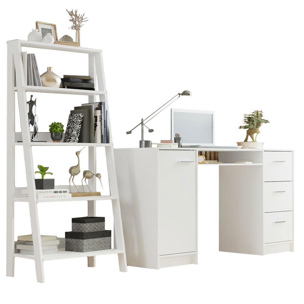 Escritorio de Oficina Alaska 136 cm + Mueble Estante Librero Blanco Madesa