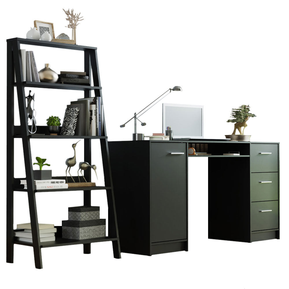 Escritorio de Oficina 136 cm Alaska + Mueble Estante Librero Negro Madesa
