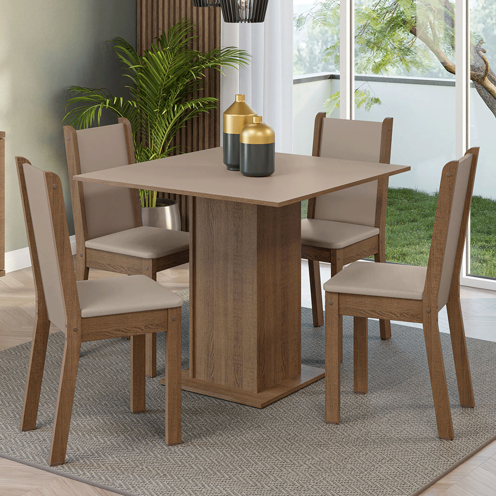 Juego de Comedor Alana con 4 Sillas Marrón/Crema/Beige