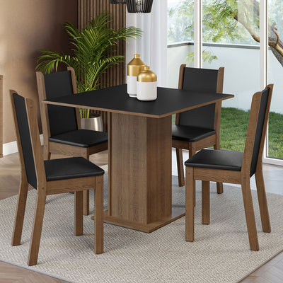 Juego de Comedor Alana Tablero Cuadrado de Madera con 4 Sillas Marrón/Negro/Sintético Madesa