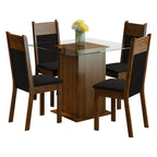 Juego de Comedor Dallas con 4 Sillas Encimera Cuadrada de Cristal Marrón/Negro Sintético