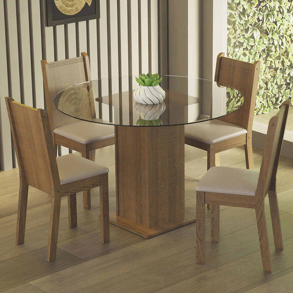 Juego de Comedor Débora con 4 Sillas - Encimera Redonda de Cristal