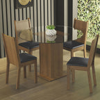 Juego de Comedor Débora con 4 Sillas - Encimera Redonda de Cristal Marrón/Negro