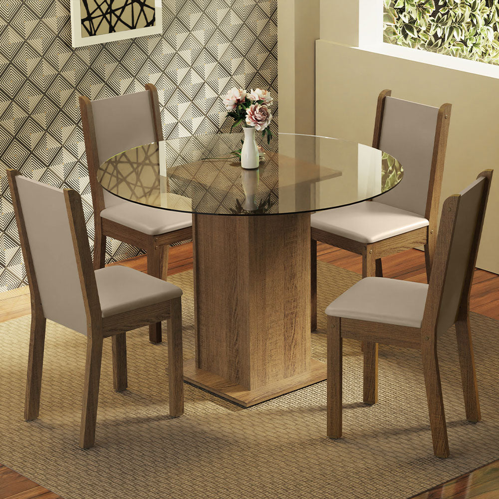 Juego de Comedor Nanda con 4 Sillas - Encimera Redonda de Cristal