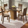 Juego de Comedor Paula con 4 Sillas - Encimera Redonda de Cristal Marrón/Beige