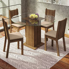 Juego de Comedor Paula con 4 Sillas - Encimera Redonda de Cristal Marrón/Beige