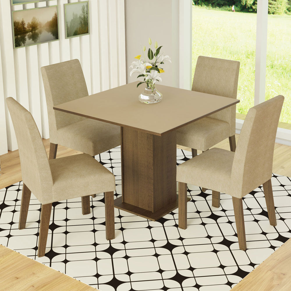 Juego de Comedor Deise con 4 Sillas Marrón/Crema/Imperial