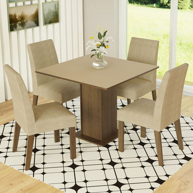 Juego de Comedor Deise con 4 Sillas Marrón/Crema/Imperial