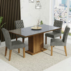 Juego de Comedor Marilia con 4 Sillas - Tablero de Madera y Cubierta de Cristal Marrón/Gris/Plateado