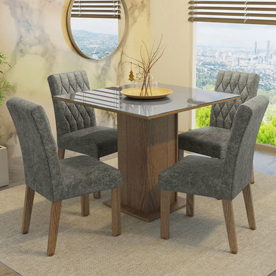 Juego de Comedor Anaju con 4 Sillas - Tablero Cuadrado de Madera y Cubierta de Cristal Marrón/Gris/Plateado Madesa