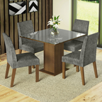 Juego de Comedor Anne con 4 Sillas - Tablero de Madera y Cubierta de Cristal Marrón/Gris/Plateado