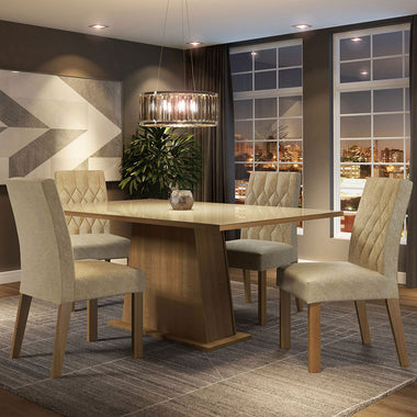 Juego de Comedor Aryeli con 4 Sillas - Tablero de Madera y Cubierta de Cristal Marrón/Crema/Imperial