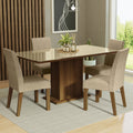 Juego de Comedor Avril con 4 Sillas - Tablero de Madera y Cubierta de Cristal Marrón/Crema/Imperial