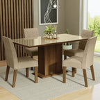 Juego de Comedor Avril con 4 Sillas - Tablero de Madera y Cubierta de Cristal Marrón/Crema/Imperial