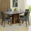 Juego de Comedor Avril con 4 Sillas - Tablero de Madera y Cubierta de Cristal Marrón/Gris/Plateado