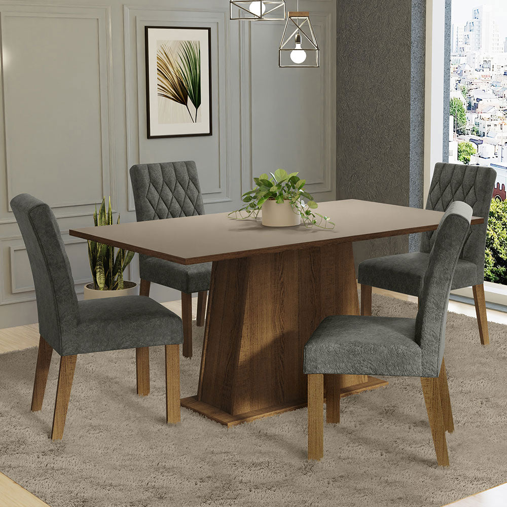 Juego de Comedor Ashley con 4 Sillas Marrón/Crema/Plateado