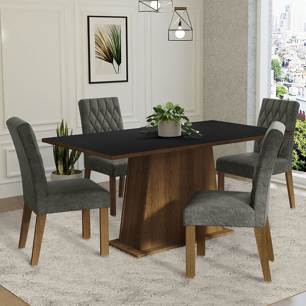 Juego de Comedor Ashley con 4 Sillas Marrón/Negro/Plateado