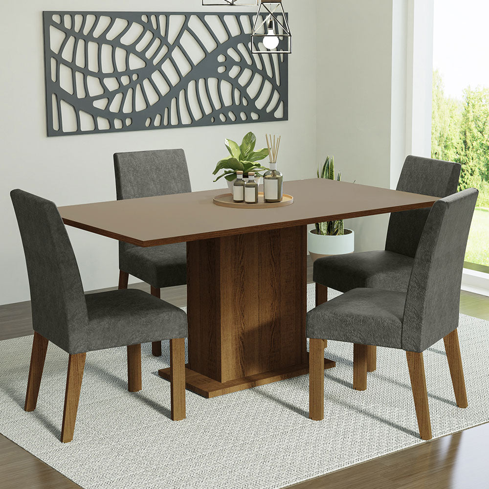 Juego de Comedor Keila con 4 Sillas Marrón/Crema/Plateado