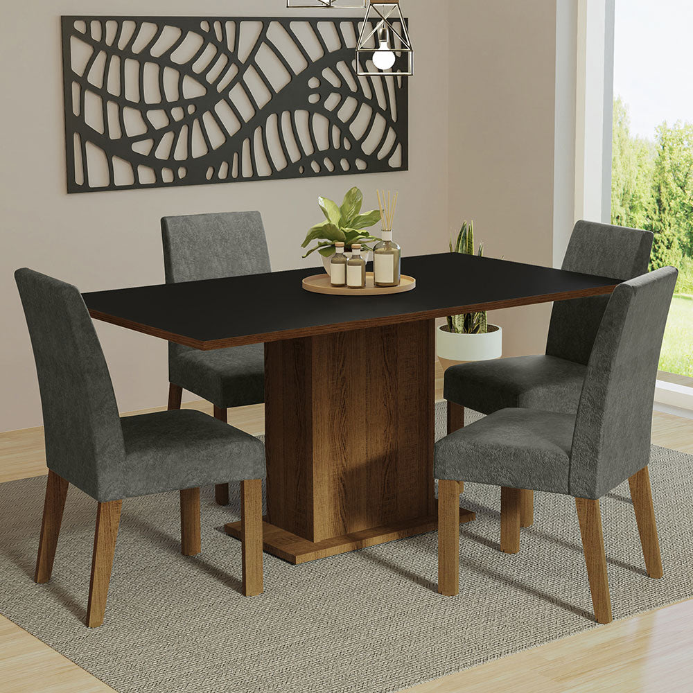 Juego de Comedor Keila con 4 Sillas Marrón/Negro/Plateado