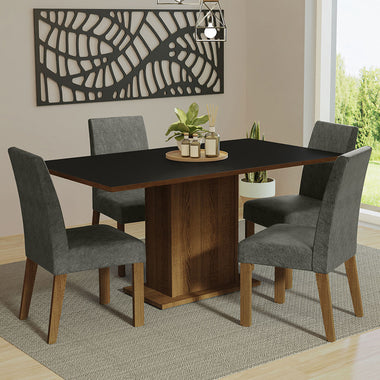 Juego de Comedor Keila con 4 Sillas Marrón/Negro/Plateado