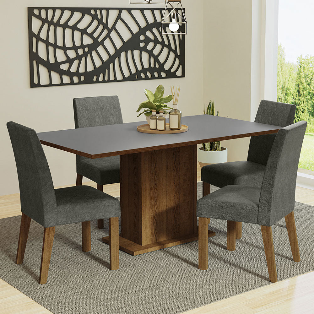 Juego de Comedor Keila con 4 Sillas Marrón/Gris/Plateado