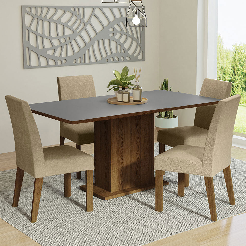 Juego de Comedor Keila con 4 Sillas Marrón/Gris/Imperial