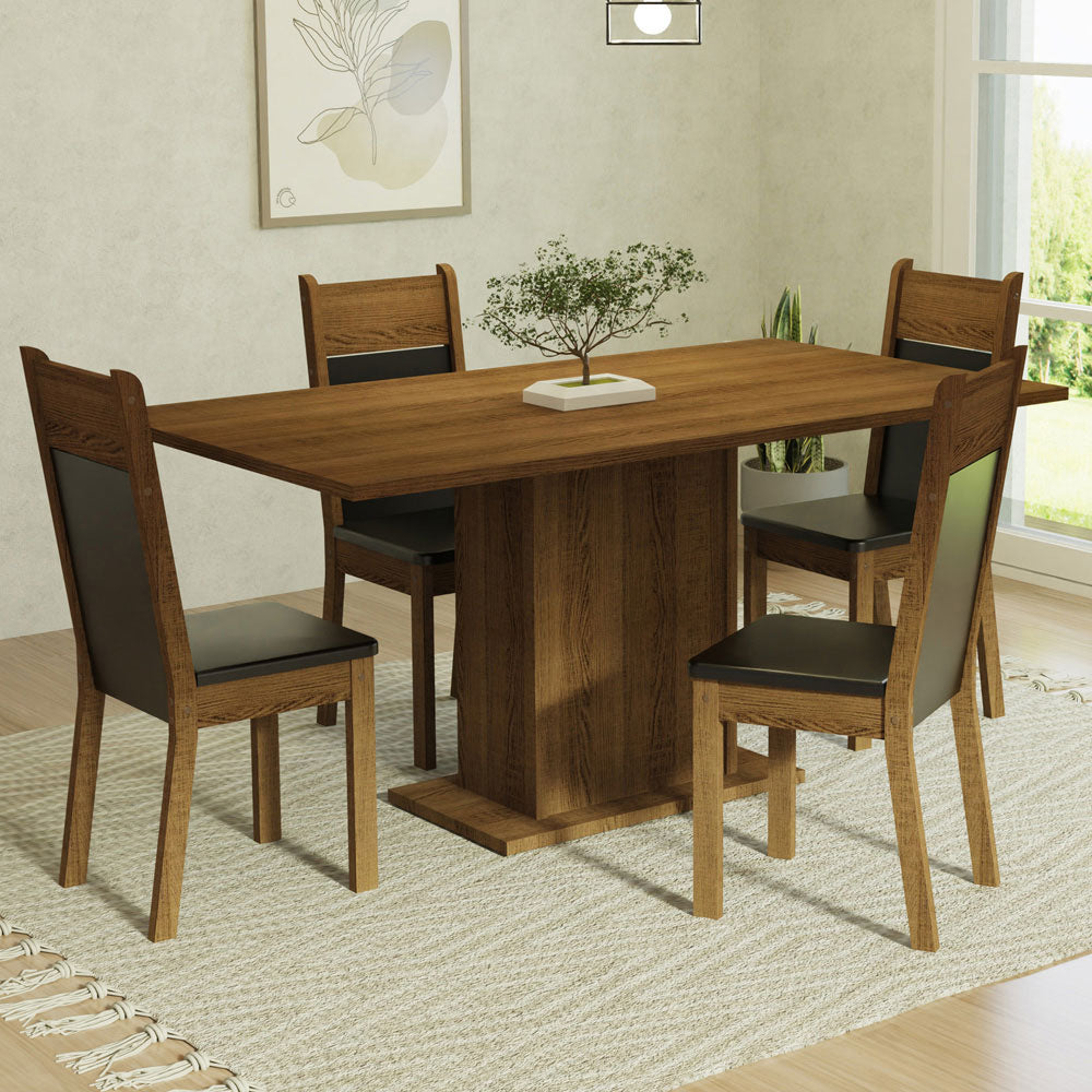 Juego de Comedor Elisa con 4 Sillas Marrón/Negro