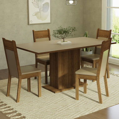 Juego de Comedor Elisa con 4 Sillas Crema/Marrón/Beige