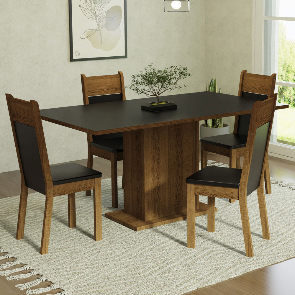 Juego de Comedor Elisa con 4 Sillas Negro/Marrón