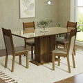 Juego de Comedor Greta con 4 Sillas - Tablero de Madera y Cubierta de Cristal Crema/Marrón/Beige