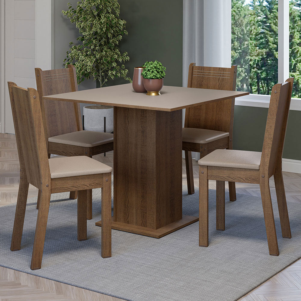 Juego de Comedor Samara Tablero Cuadrado de Madera con 4 Sillas Marrón/Crema/Beige Madesa