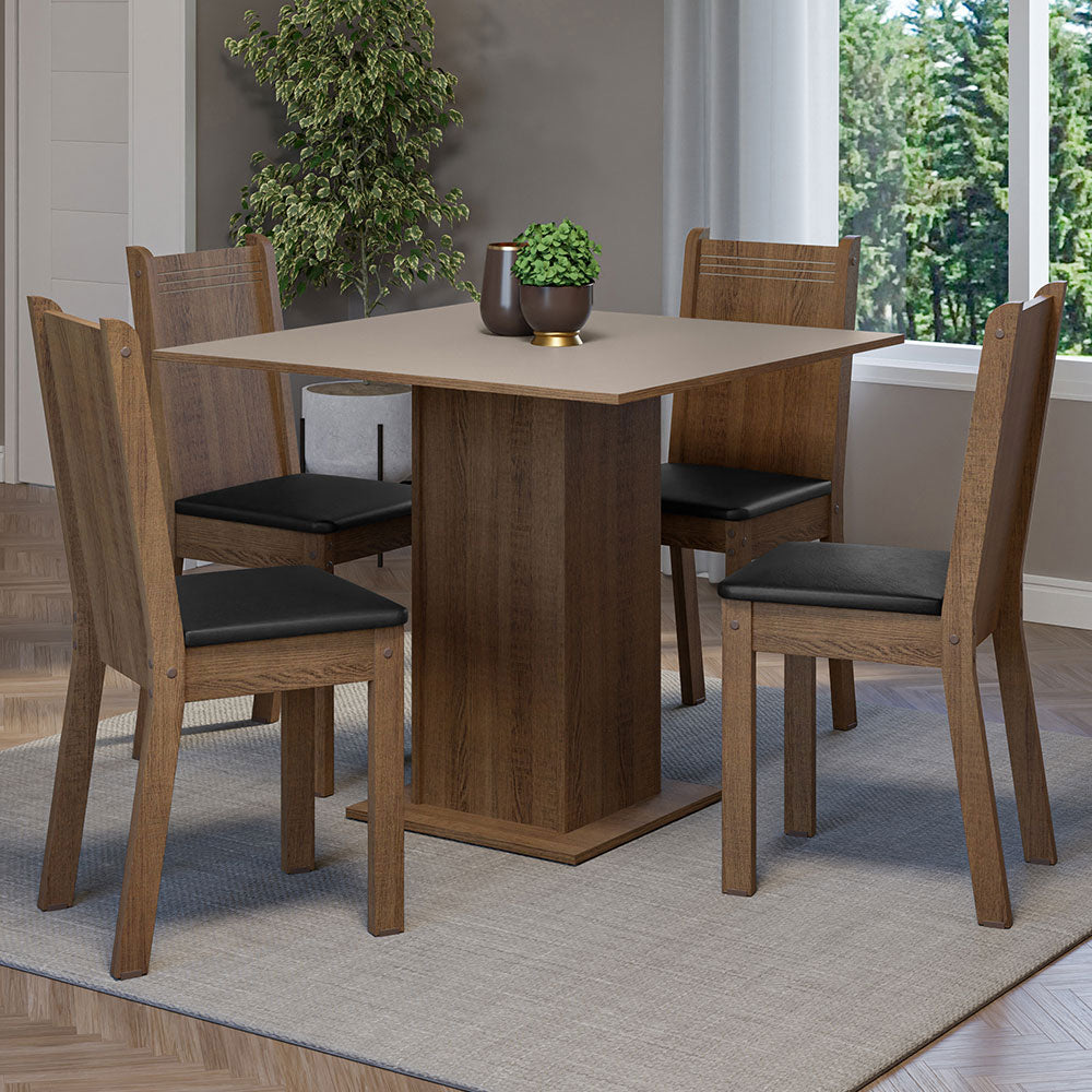 Juego de Comedor Samara con 4 Sillas Marrón/Crema/Negro