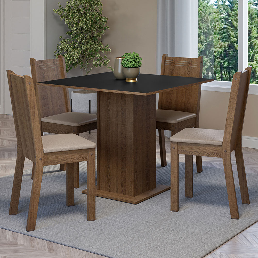 Juego de Comedor Samara con 4 Sillas Marrón/Negro/Beige