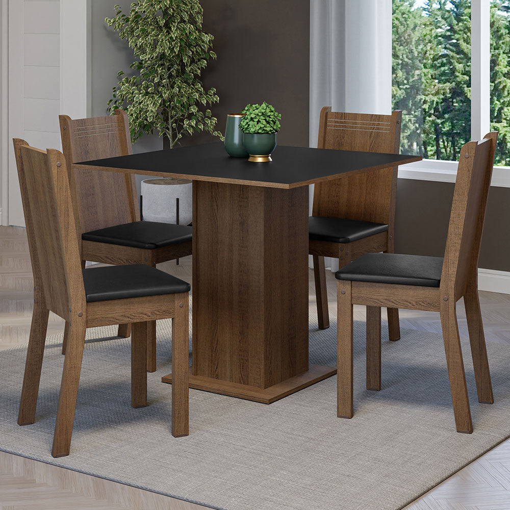 Juego de Comedor Samara con 4 Sillas Marrón/Negro