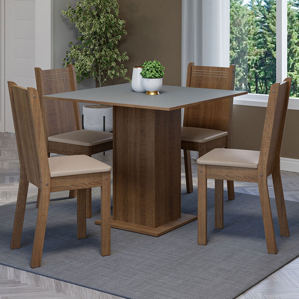 Juego de Comedor Samara con 4 Sillas Marrón/Gris/Beige